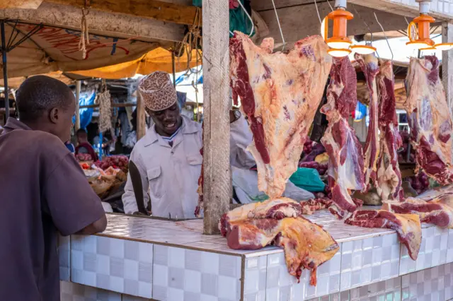 A butchers stall in Kampala in 2023.