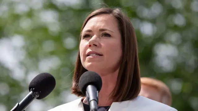 Senator Katie Britt, a Republican from Alabama, during a news conference last May