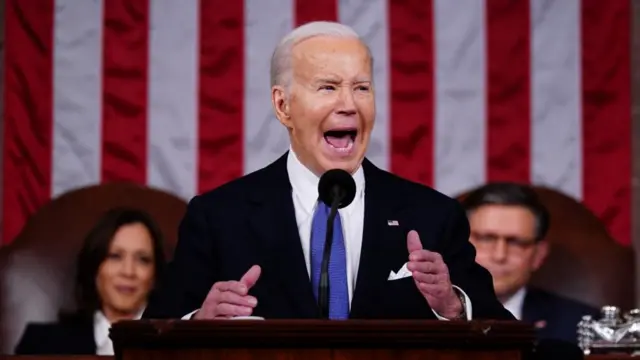 US President Joe Biden delivers his third State of the Union address in the House Chamber of the US Capitol in Washington, DC, USA, 07 March 2024.