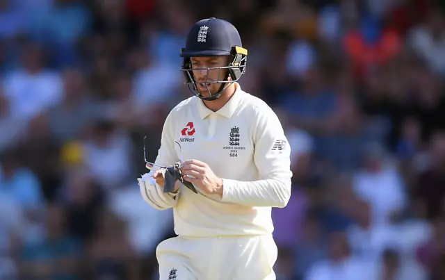 Jack Leach cleans his glasses during the 2019 Headingley Ashes Test