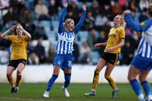 Kullberg celebrates her goal v Wolves.