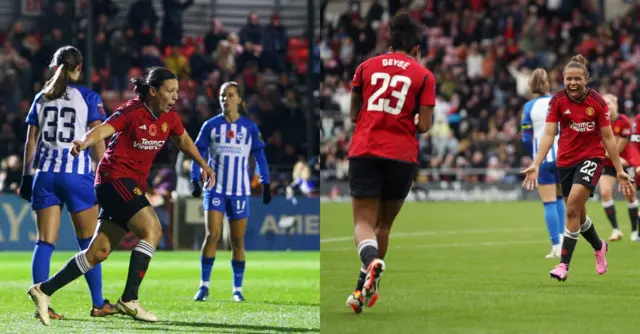 Williams celebrates her late equaliser, Parris celebrates her brace.