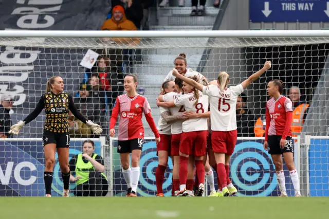 Man Utd celebrate their goal v Soton.