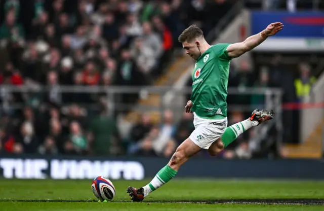 Jack Crowley kicking a penalty