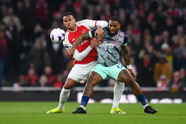 Gabriel battles with Ivan Toney