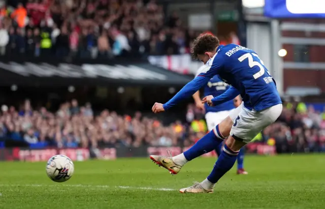 Ipswich's Nathan Broadhead scores their equaliser against Southampton