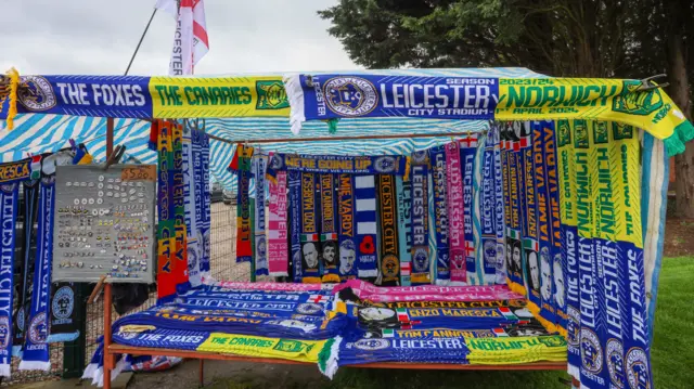 Scarves for sale outside the King Power Stadium