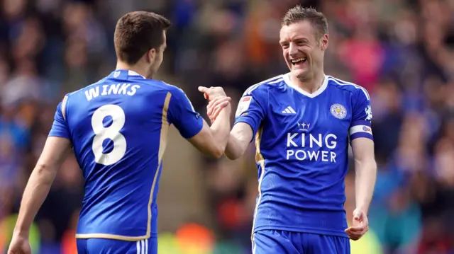 Jamie Vardy celebrates a goal