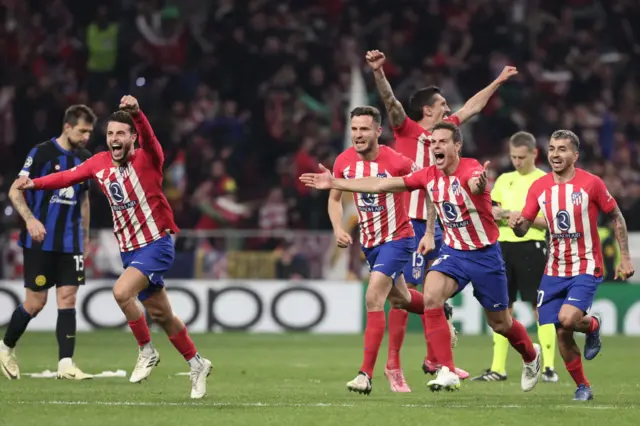 Atletico Madrid celebrating beating Inter Milan