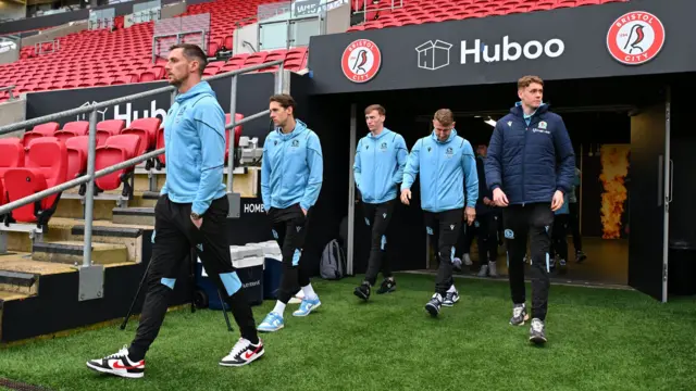 Blackburn players walk out of the tunnel at Ashton Gate before the game