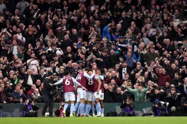 Aston Villa celebrate in front of their fans