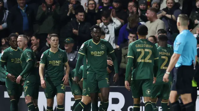 Plymouth celebrate Mustapha Bundu's goal