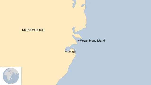 A map of Mozambique showing Lungá and Mozambique Island.