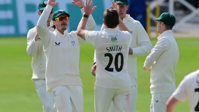 Worcestershire celebrate taking wicket