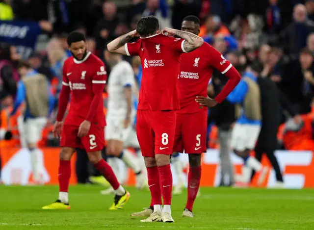 Dominik Szoboszlai appears dejected after Mario Pasalic scores Atalanta's third goal against Liverpool