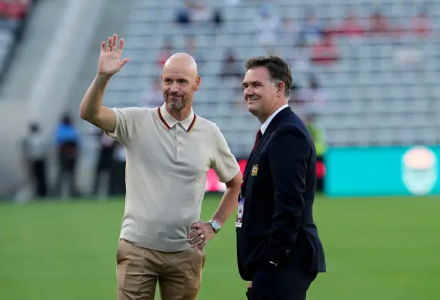 Erik ten Hag and John Murtogh alongside each other during pre-season