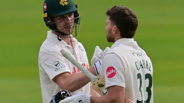 Joe Clarke celebrates scoring century for Notts