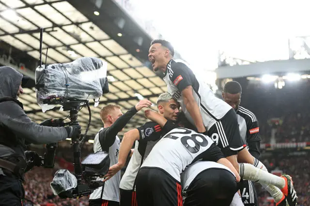 Rodrigo Muniz of Fulham celebrates with teammates