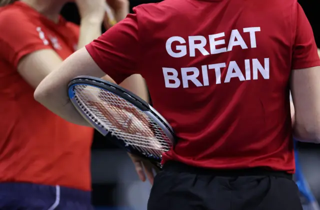 Great Britain logos are seen during a practice session prior to the Billie Jean King Cup