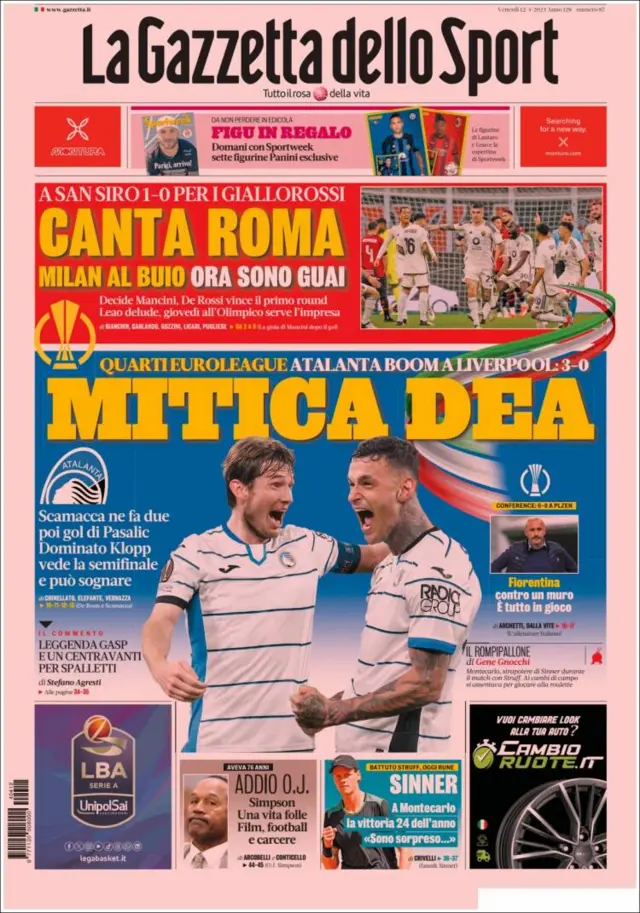 Lead sport page of La Gazzetta dello Sport on 12 April 2024