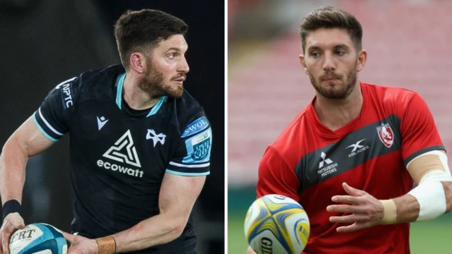 Two images of Owen Williams in Ospreys kit and Gloucester kit