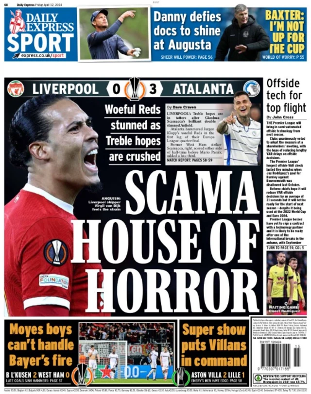 Back page of the Daily Express on 12 April 2024