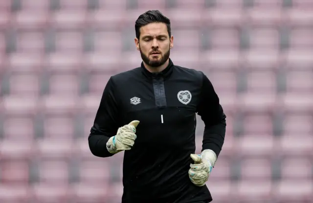 Hearts goalkeeper Craig Gordon warming up at Tynecastle