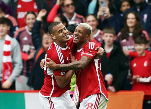 Danilo celebrates scoring their second goal with Murillo