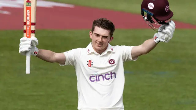 James Sales celebrates scoring a century