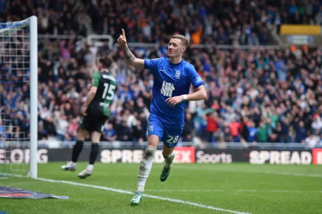 Jay Stansfield celebrates scoring against Coventry