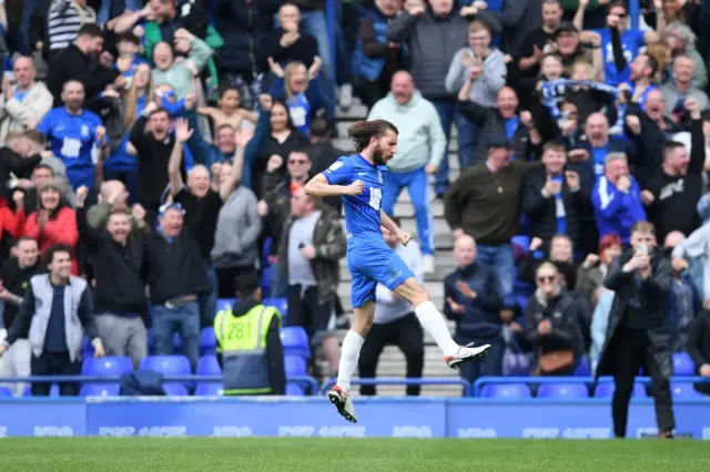 Ivan Sunjic celebrates scoring for Birmingham against Coventry