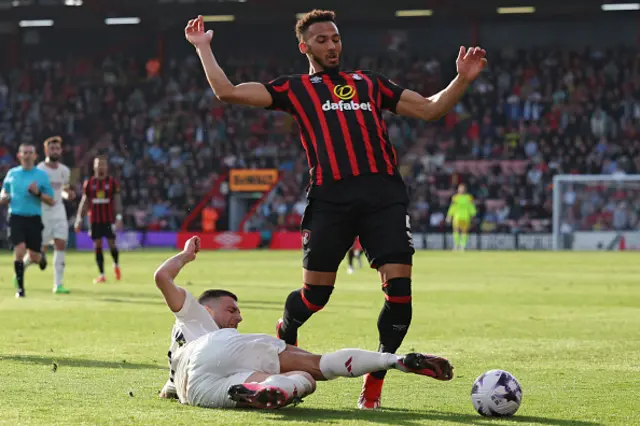 Diogo Dalot fouls Bournemouth's English defender Lloyd Kelly