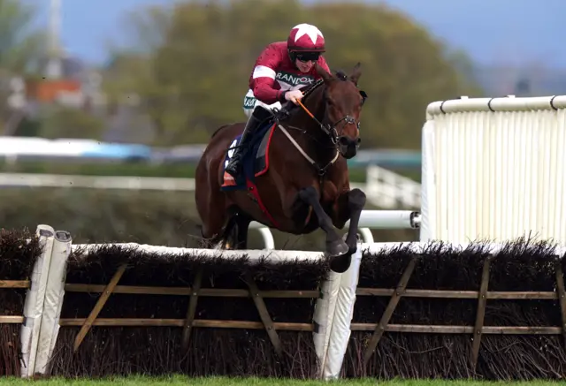 Brighterdaysahead jumping a hurdle on the way to winning the Turners Mersey Novices' Hurdle