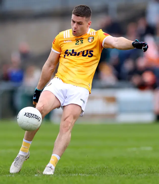 Patrick McBride attempts a free in last year's Ulster SFC defeat by Armagh