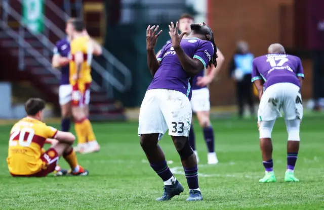 Hibs defender Rocky Bushiri is left frustrated at full-time