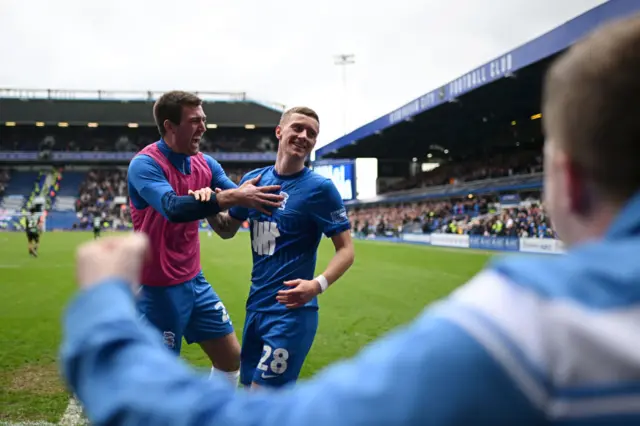 Jay Stansfield celebrates scoring for Birmingham against Coventry