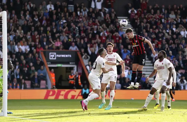 Bournemouth's Milos Kerkez attempts a shot on goal