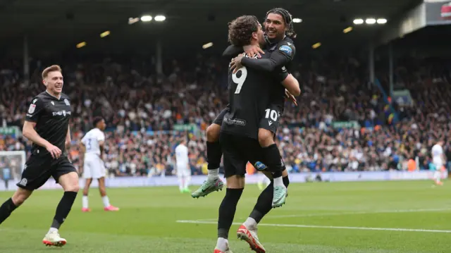 Blackburn players celebrate at Leeds