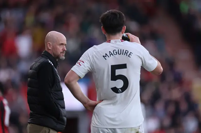 Erik ten Hag the head coach / manager of Manchester United and Harry Maguire