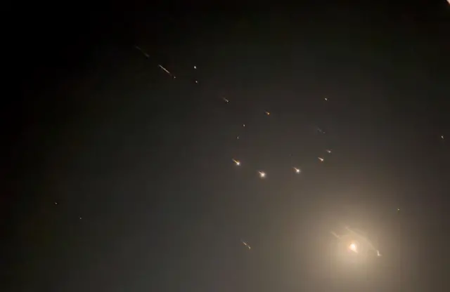 Missiles in the night sky above Jerusalem