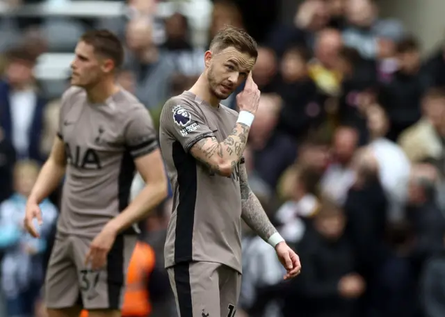 James Maddison looks dejected after Newcastle United's Anthony Gordon scores