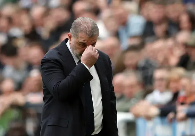 Tottenham Hotspur manager Ange Postecoglou looks dejected