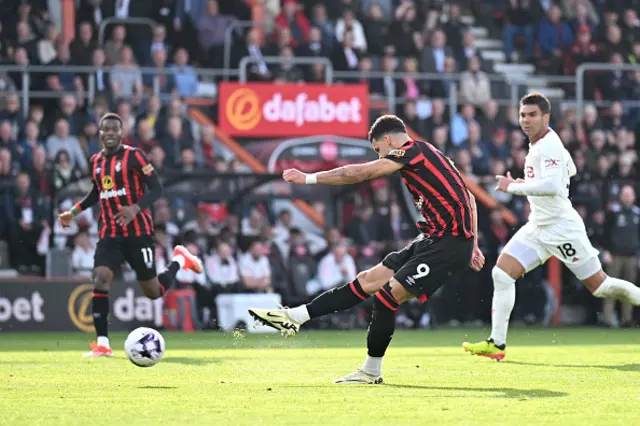 Dominic Solanke of AFC Bournemouth scores