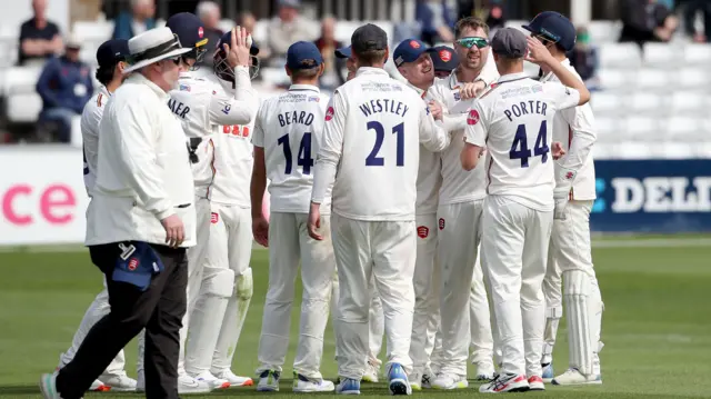 Matt Critchley celebrates taking wicket