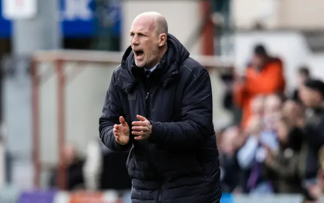 Philippe Clement encourages his side in the final few minutes in Dingwall