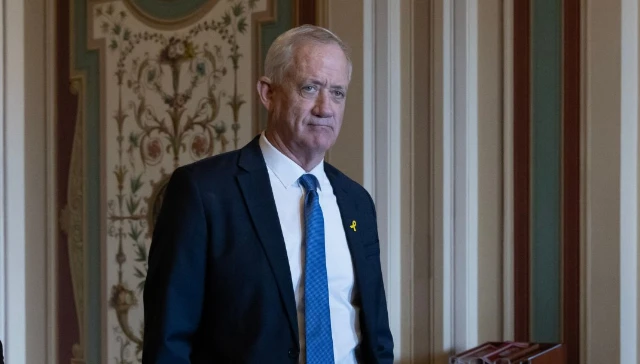 Israel's War Cabinet member Benny Gantz arrives to attend a meeting with Senate Foreign Relations Chairman Ben Cardin in Washington in March 2024