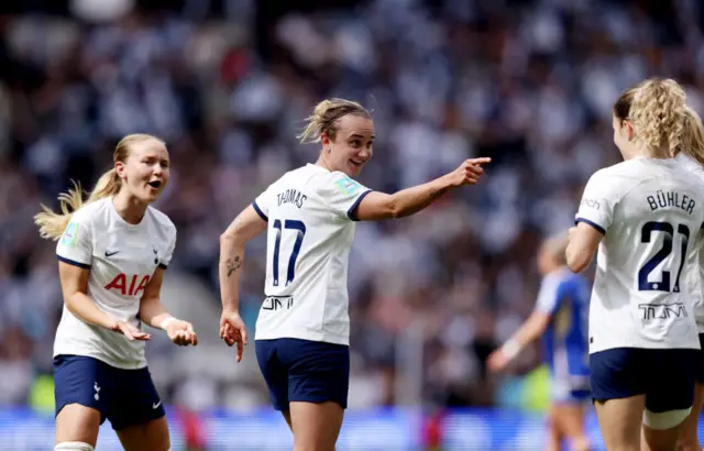 Martha Thomas celebrates her semi-final winning goal v Leicester City.