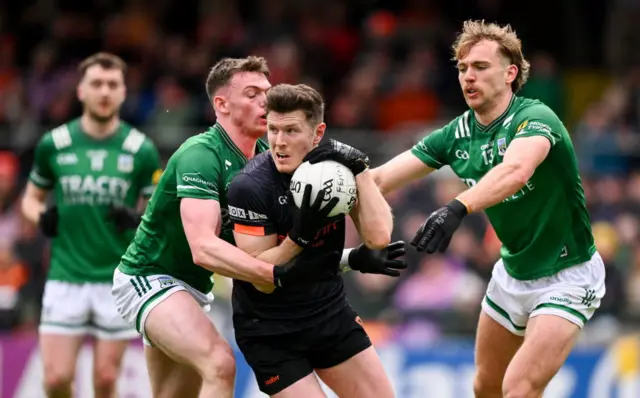 There's no way out for Armagh's Joe McElroy at Brewster Park