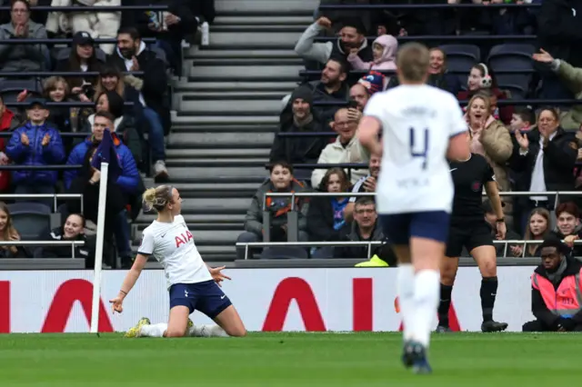 Martha Thomas celebrates her winning goal in the north London derby against Arsenal