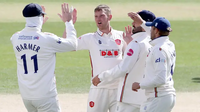 Jamie Porter celebrates taking wicket